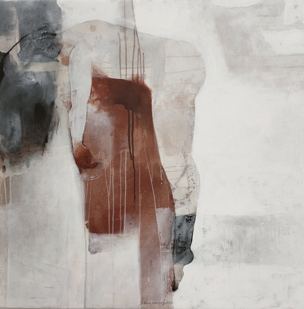 Reem Yassouf, Exhalation, 2020, mixed media on canvas,&amp;nbsp;100 x 100 cm.