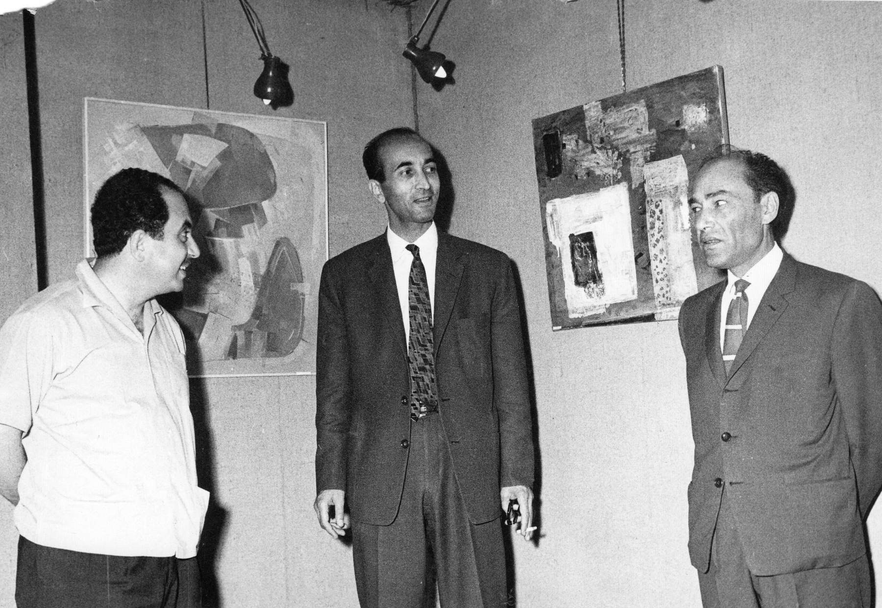 Damascus Group, aka. D Group:&nbsp;Nassir Shoura, Mahmoud Hammad, and Elias Zayyat at Siwann Gallery, 1965.