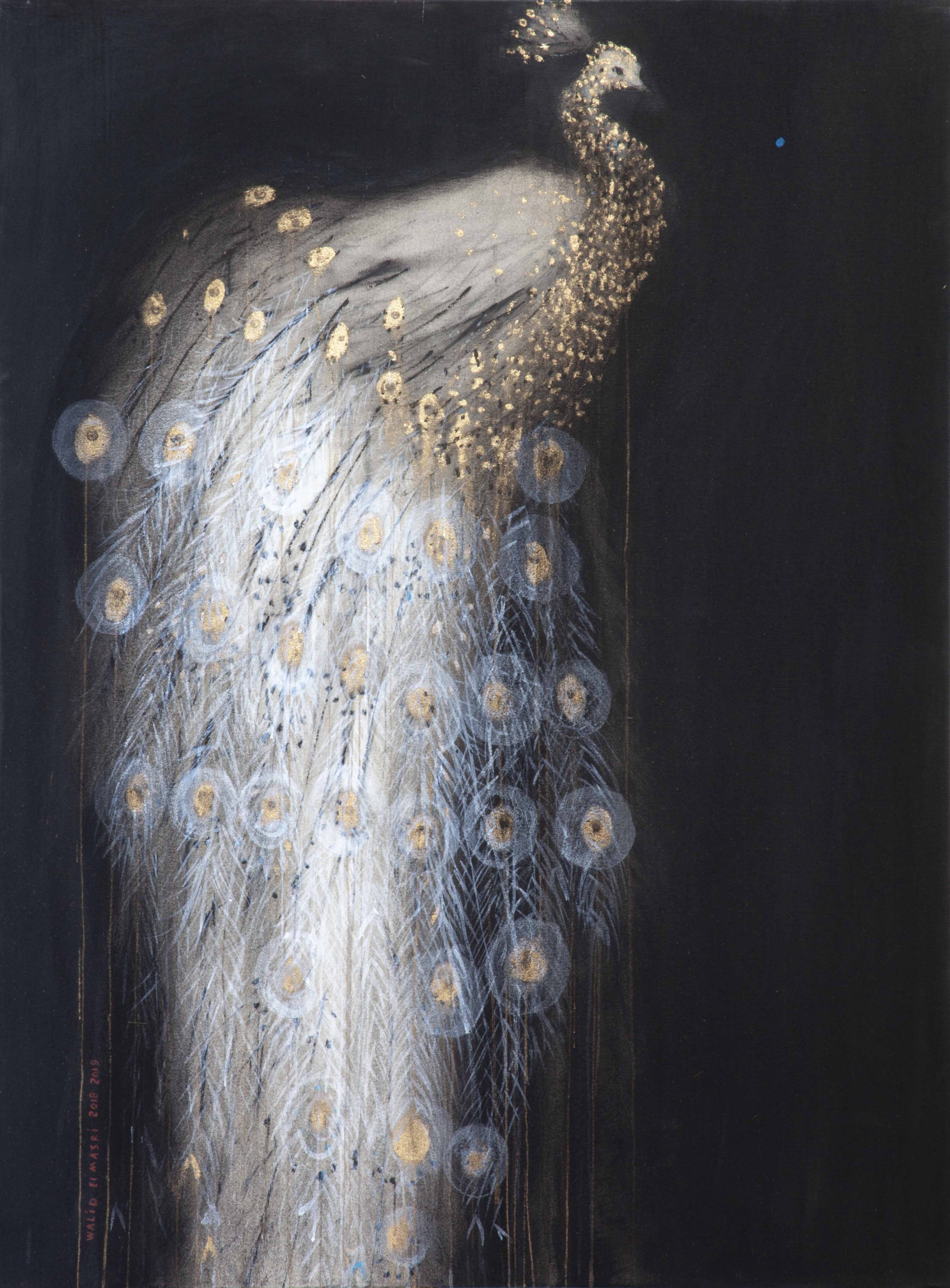 Walid El-Masri, Peacock, 2019, mixed media on canvas,&nbsp;130 x 97&nbsp;cm.