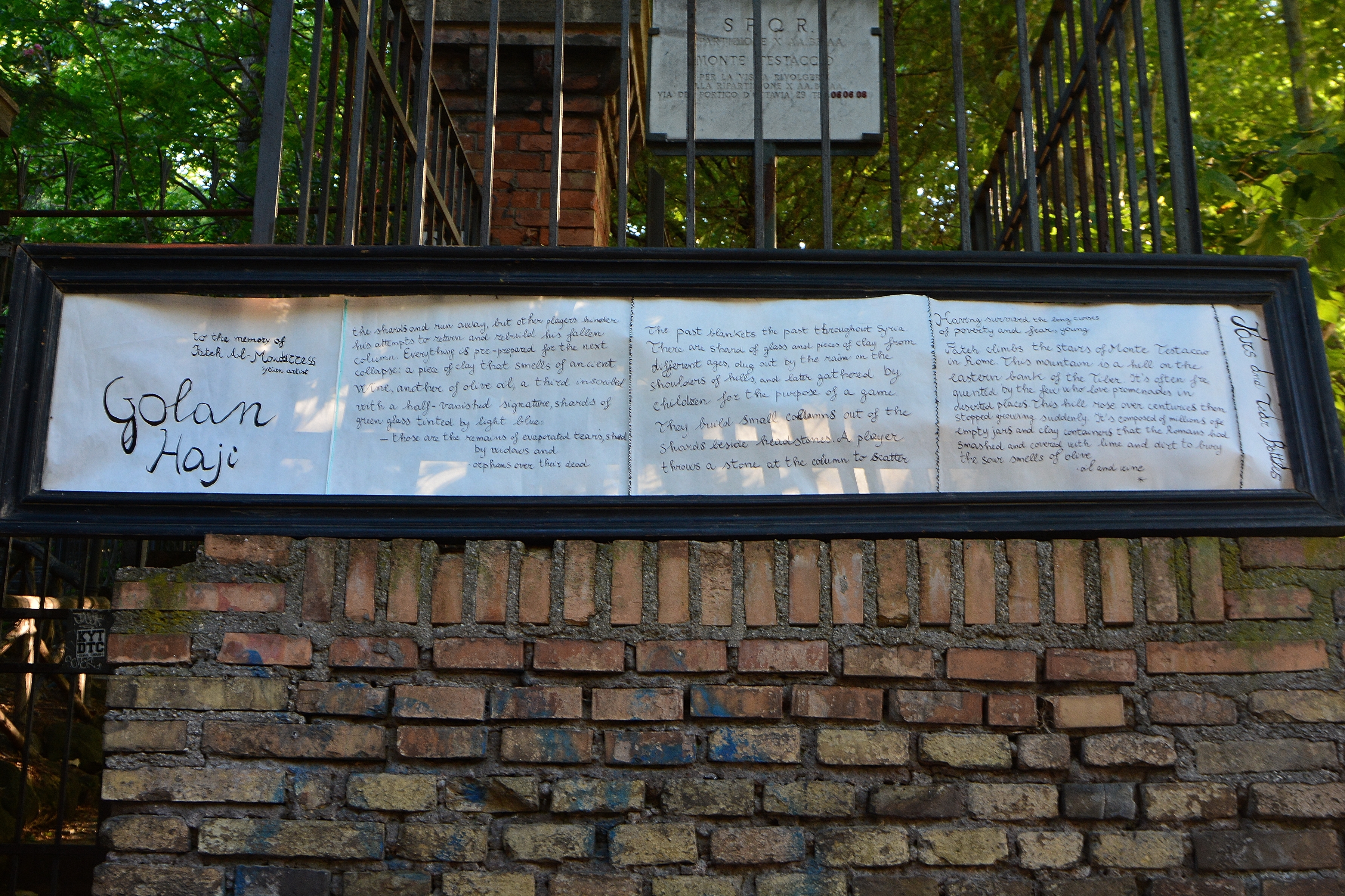 Selection from English text written for &quot;Hirwar Fateh Adonis: Sense and Intuition&quot;. Installation by C Ferrini, image by Marco Lo Rocco. Entrance of Testaccio, Rome, June 2020.