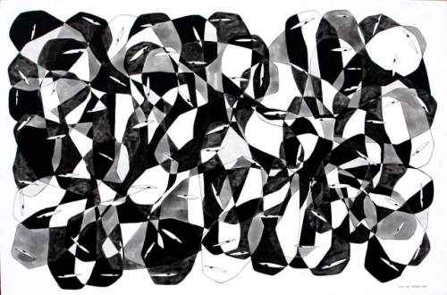 Walaa Dakak, Syst&amp;egrave;me, 2020, acrylic on canvas, 130 x 195 cm.